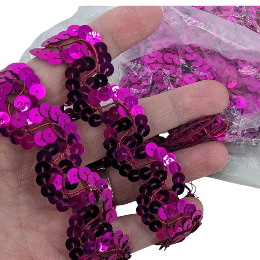 SALE! 36 Yards Bolt Vintage 1980's SEQUIN 1" SEWING TRIM Braid Magenta Scallops
